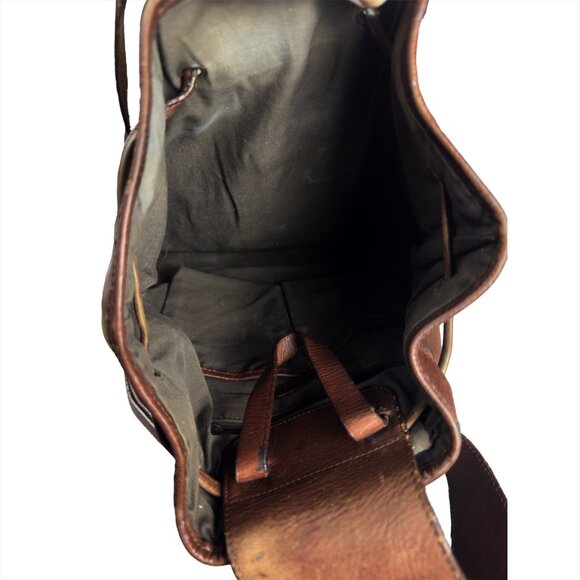 Vintage Sundance Brown Leather Bucket Bag Drawstring Boho Crossbody Backpack - Picture 10 of 10